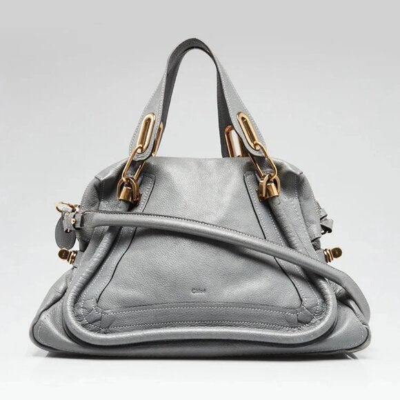 Chloe Cashmere Grey Pebbled Calfskin Leather Medium Paraty Bag - Picture 1 of 12